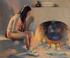 Loinclothed hobby; Obrzek dne - the picture od the day - awa rel - Eanger Irving Couse, A Pueblo Fireplace, 1917    