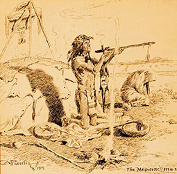 Loinclothed hobby; Obrzek dne - the picture od the day - awa rel - Charles Marion Russell, The Medicine man, 1909 