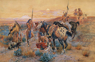 Loinclothed hobby; Obrzek dne - the picture od the day - awa rel - Charles Marion Russell, First wagoon trail, 1908 