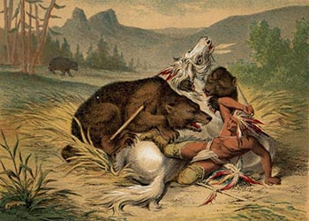 Loinclothed hobby; Obrzek dne - the picture od the day - awa rel - A Pawnee Indian Attacked by Bears 