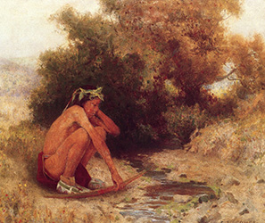 Loinclothed hobby; Obrzek dne - the picture od the day - awa rel - Ernest Berke, Oil on Canvase - Indian on a Cliff 