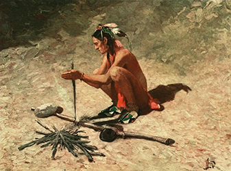 Loinclothed hobby; Obrzek dne - the picture od the day - awa rel - Herbert M. Herget, Native American Man Starting Fire