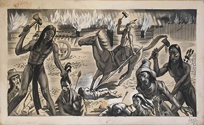 Loinclothed hobby; Obrzek dne - the picture od the day - awa rel - American Indians Murder and Scalping raid, Book illustration