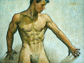 Loinclothed hobby; Obrzek dne - the picture od the day - awa rel - Ron Griswold, Nude -  Against the Wall