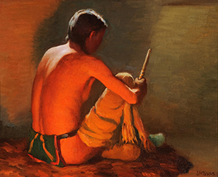 Loinclothed hobby; Obrzek dne - the picture od the day - awa rel -  Joseph Henry Sharp, Indian Portrait by Moonlight & Firelight