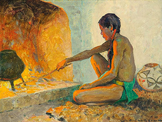 Loinclothed hobby; Obrzek dne - the picture od the day - awa rel -  E. Irving Couse, Pueblo Fireplace