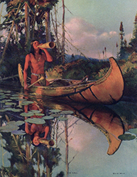 Loinclothed hobby; Obrzek dne - the picture od the day - awa rel - Harry C. Edwards, The Call - Indian man in birch bark canoe 