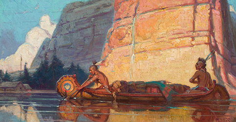 Loinclothed hobby; Obrzek dne - the picture od the day - awa rel - Remington Schuyler,  Indians Paddling a Canoe