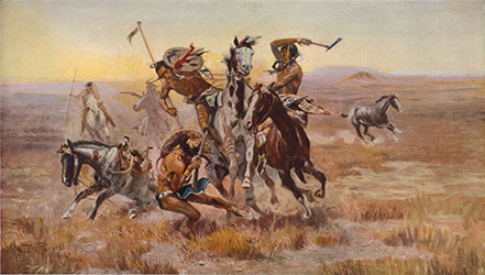 Loinclothed hobby; Obrzek dne - the picture od the day - awa rel - Charles Marion Russell <br> When Blackfeet and Sioux Meet 