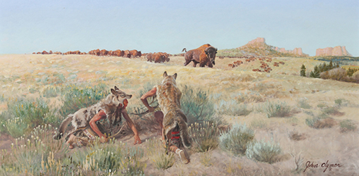 Loinclothed hobby; Obrzek dne - the picture od the day - awa rel - John Ford Clymer, Stalking Buffalo