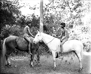 Loinclothed hobby; Obrzek dne - the picture od the day - awa rel - Lee Moorhouse photographs, Cayuse Indian boys stripped for racing with horses