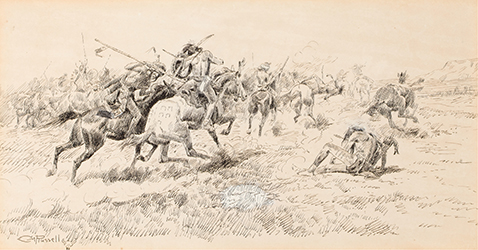 Loinclothed hobby; Obrzek dne - the picture od the day - awa rel - Charles Marion Russell,  Battle Between the Crows and Blackfeet