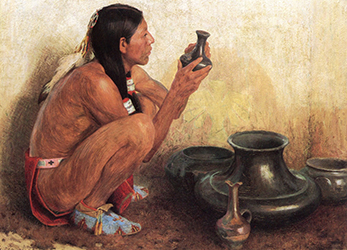 Loinclothed hobby; Obrzek dne - the picture od the day - awa rel - Irving Couse, San Juan Pottery, 1911