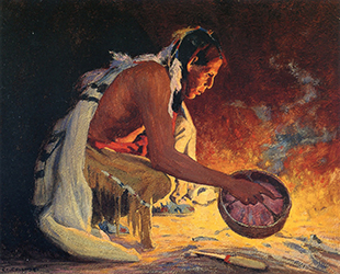 Loinclothed hobby; Obrzek dne - the picture od the day - awa rel - Eanger Irving Couse, Indian By Firelight