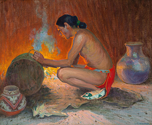 Loinclothed hobby; Obrzek dne - the picture od the day - awa rel - Eanger Irving Couse, Indian by Firelight 