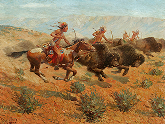 Loinclothed hobby; Obrzek dne - the picture od the day - awa rel - Herbert Herget, Indians shooting buffalo