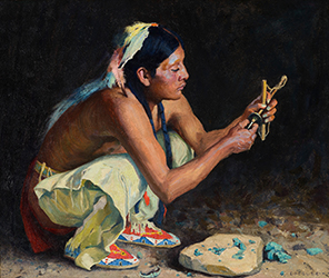 Loinclothed hobby; Obrzek dne - the picture od the day - awa rel - Art of Eanger Irving Couse, The Turquoise Bead Driller 