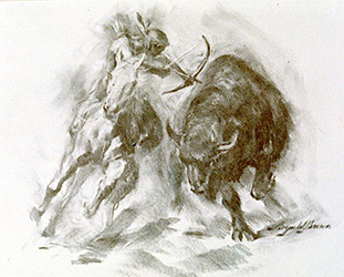 Loinclothed hobby; Obrzek dne - the picture od the day - awa rel - Art of Reynbold Brown, Atacking Buffalo