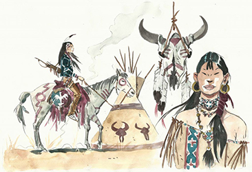 Loinclothed hobby; Obrzek dne - the picture od the day - awa rel - Art of Lele Vianello, Indiani, Squaw e guerriero a cavallo