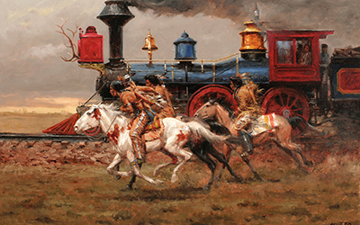 Loinclothed hobby; Obrzek dne - the picture od the day - awa rel - Art of Andy Thomas, American Indians raiding a US mail train