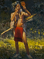 Loinclothed hobby; Obrzek dne - the picture od the day - awa rel - Art of  Grinnell Roy - Standing Indian Putting on Warpaint