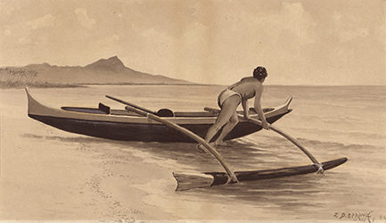 Loinclothed hobby; Obrzek dne - the picture od the day - awa rel - Art of Joseph Dwight Strong,  Pushing the outrigger