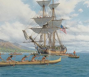 Loinclothed hobby; Obrzek dne - the picture od the day - awa rel - AArt of Mark Richard Myers,  The Hancock off Lahaina, Maui, 1791