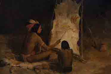 Loinclothed hobby; Obrzek dne - the picture od the day - awa rel - Art of Isaac Loren Covington - Native American storyteller and young boy, 1907