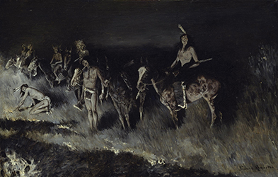 Loinclothed hobby; Obrzek dne - the picture od the day - awa rel - Art of Frederic Remington, The Grass Fire (Backfiring), 1908