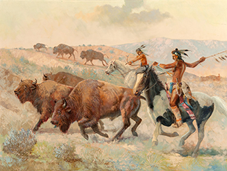 Loinclothed hobby; Obrzek dne - the picture od the day - awa rel - Art of Charles Damrow, Buffalo Hunt