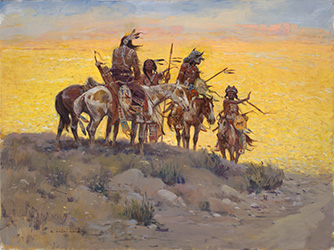 Loinclothed hobby; Obrzek dne - the picture od the day - awa rel - Art of Ernest Chiriacka,   Scouts along the prairie