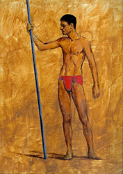 Loinclothed hobby; Obrzek dne - the picture od the day - awa rel - Art of Dennis Candy, Man Holding a Pole