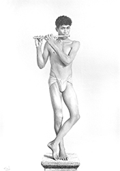 Loinclothed hobby; Obrzek dne - the picture od the day - awa rel - Art of Dennis Candy, Man Standing on a Plinth Playing a Flute