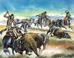 Loinclothed hobby; Obrzek dne - the picture od the day - awa rel - Art of Ron Embleton, Native American Indians killing American Bison