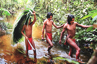Loinclothed hobby; Obrzek dne - the picture od the day - awa rel - Wayana indians in a water route deep in a jungle 