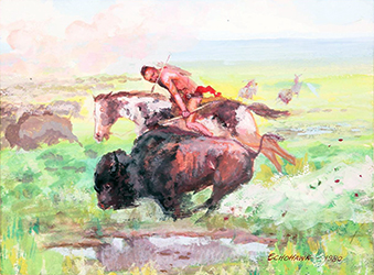 Loinclothed hobby; Obrzek dne - the picture od the day - awa rel - Art of Brummett Echohawk - Native American, bizon hunt 