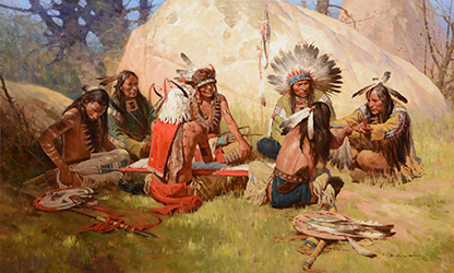 Loinclothed hobby; Obrzek dne - the picture od the day - awa rel -  Cheyenne headmen planning council, art by Z.S Liang