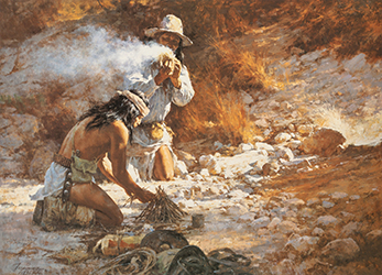 Loinclothed hobby; Obrzek dne - the picture od the day - awa rel -   Art of Howard A. Terpning, Apache Firemakers