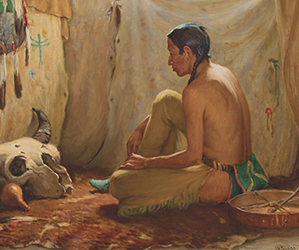 Loinclothed hobby; Obrzek dne - the picture od the day - awa rel -  Joseph Henry Sharp, Interior of a buffalo, Hunters teepee