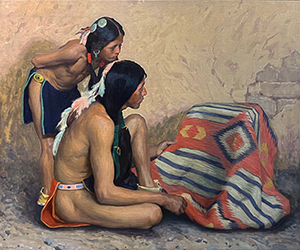 Loinclothed hobby; Obrzek dne - the picture od the day - awa rel - Indian Boy and Brave Looking at a Blanket ~ by E.I. Couse