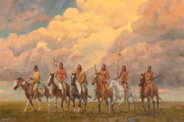 Loinclothed hobby; Obrzek dne - the picture od the day - awa rel - Assiniboine War Clouds ~ 1994 - art of Frank Hagel