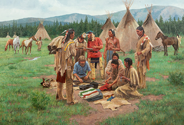 Loinclothed hobby; Obrzek dne - the picture od the day - awa rel - Gathering for Trade ~ 1995 - art of Susan Terpning