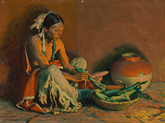 Loinclothed hobby; Obrzek dne - the picture od the day - awa rel - Husking Corn ~ 1932, art of E. Irving Couse