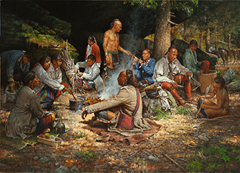 Loinclothed hobby; Obrzek dne - the picture od the day - awa rel - Camp at Bear Rocks, art of Robert Griffing