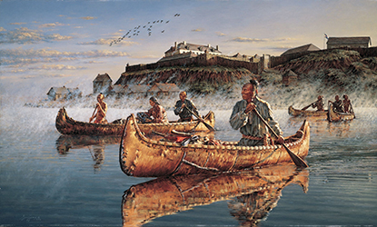 Loinclothed hobby; Obrzek dne - the picture od the day - awa rel - Departure At Daybreak, art of Robert Griffing, Fort Niagara 1769
