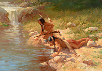 Loinclothed hobby; Obr�zek dne - the picture od the day - �awa rel - Carl Hantman - Cautious Drink ~ 1983