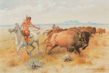 Loinclothed hobby; Obr�zek dne - the picture od the day - �awa rel -  Hunting Buffalo - Olaf Carl Seltzer