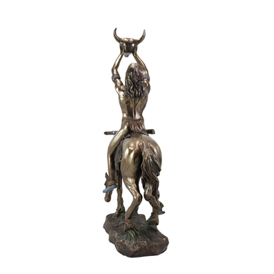 Ceibhfhionn Tribal Native American Vision Quest indian Young Warrior on Horse Holding up a Bison Skull