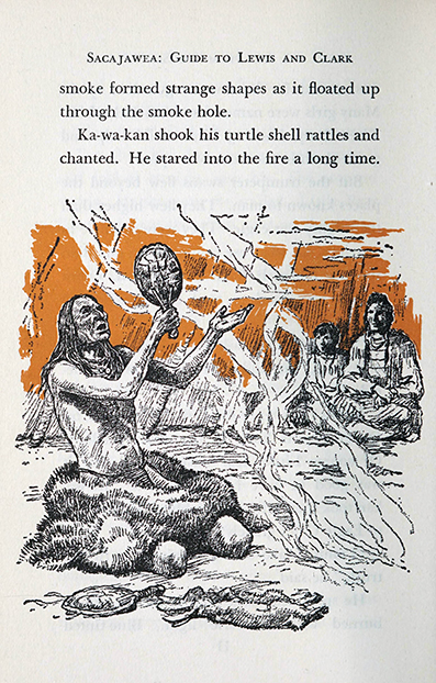 Sacajawea, guide to Lewis and Clark  -  Jerry  Seibert, illustrated by Lorence Bjorklund, Boston : Houghton Mifflin ~ 1960  